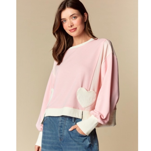 “The Georgia" Heart Patch Colorblock Pullover - Picture 1 of 6